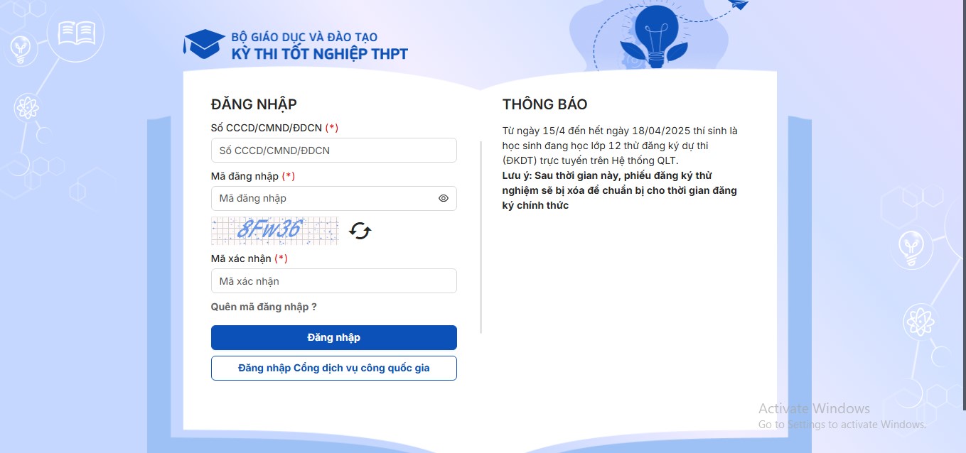 đăng ký dự thi trực tuyến 1